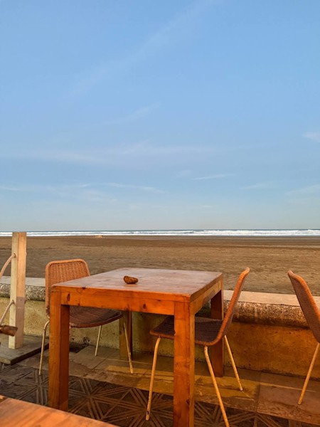 Beach, Chair, Dining Table, Horizon, Nature, Outdoors, Scenery, Sky, Table, Wood