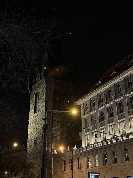 Arch, Bell Tower, City, Clock Tower, Lighting, Night, Outdoors, Person, Spire, Urban