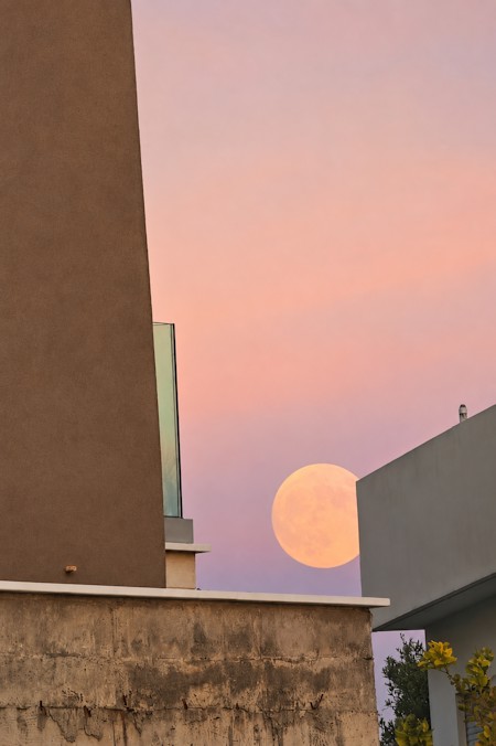 Moonrise Between City Walls