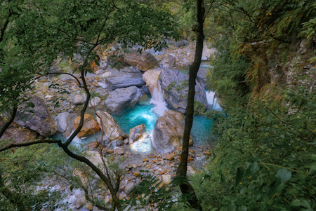 Taroko National Park with sparkling water and lush greenery